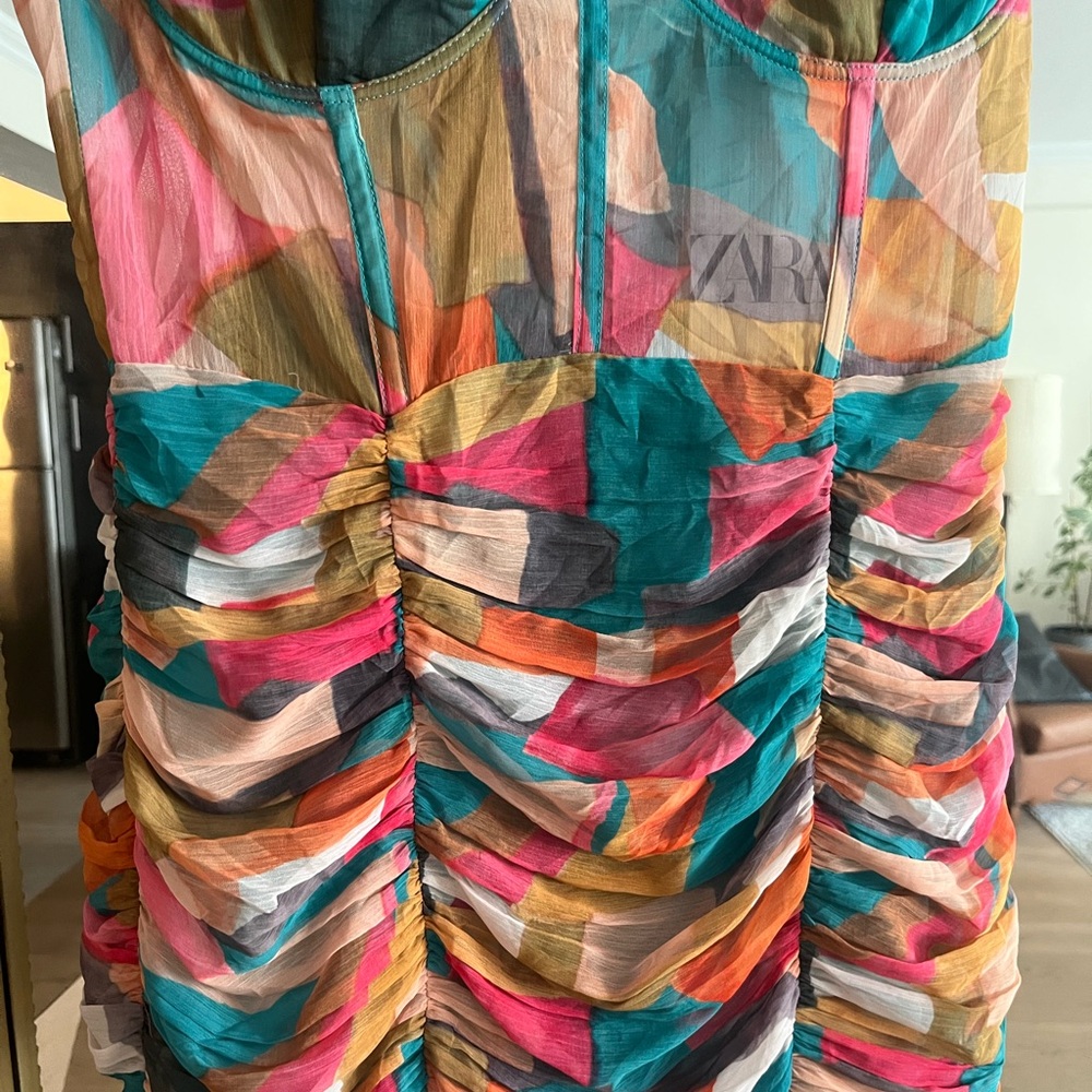 Zara Multicolor Ruched Mini Dress - Picture 2 of 4
